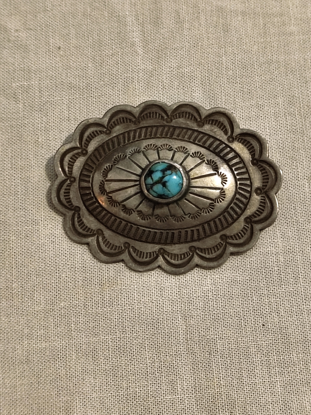 Vintage Navajo Sterling Silver Turquoise Brooch Pin C.O. Lee Signed 887 13.3g